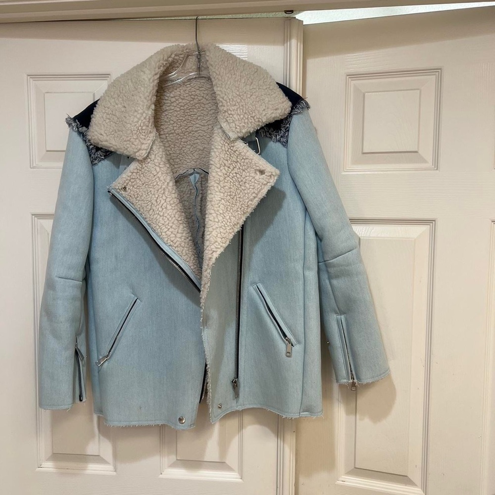Unisex Unbranded blue‎ denim Sherpa Fleece Line Jacket grunge Gorbcore size M